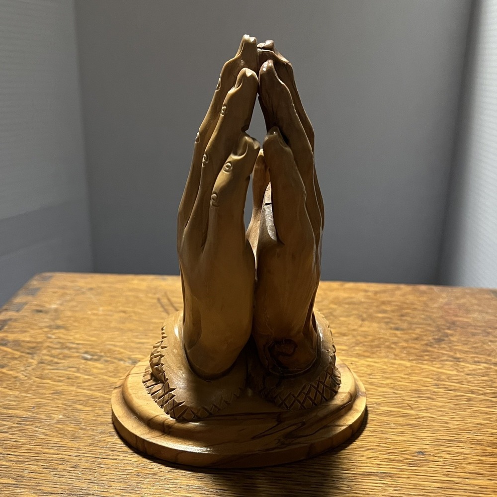VTG Hand Carved Solid Wood Praying Hands Sculpture  Imported From Bethlehem TR7